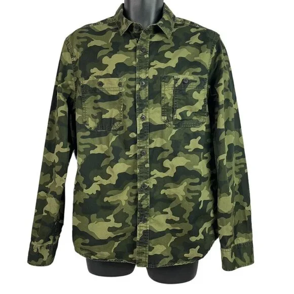 Goodfellow & Co Mens Camouflage Green Shirt Long Sleeve Button Front Medium - Picture 1 of 6